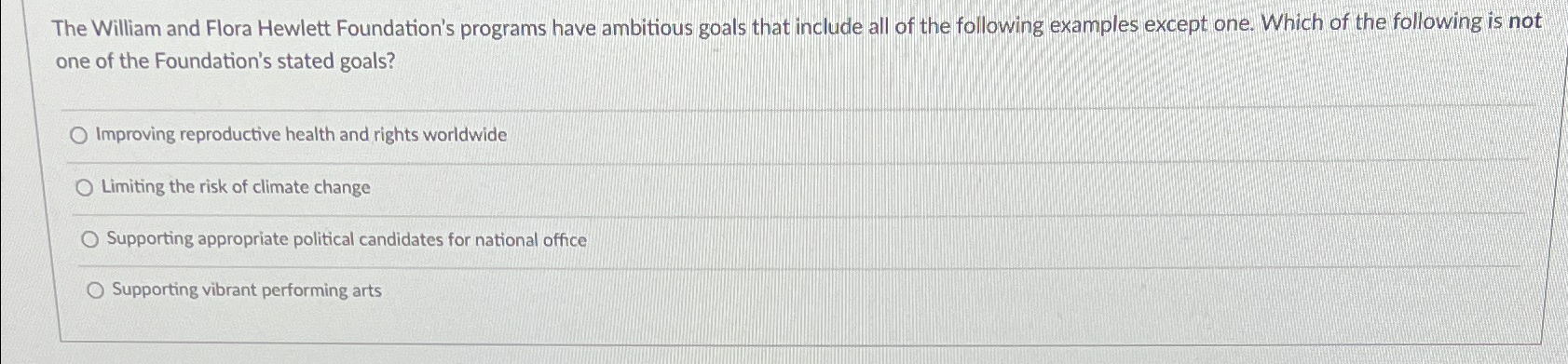  The William and Flora Hewlett Foundation's programs have ambitious goals that