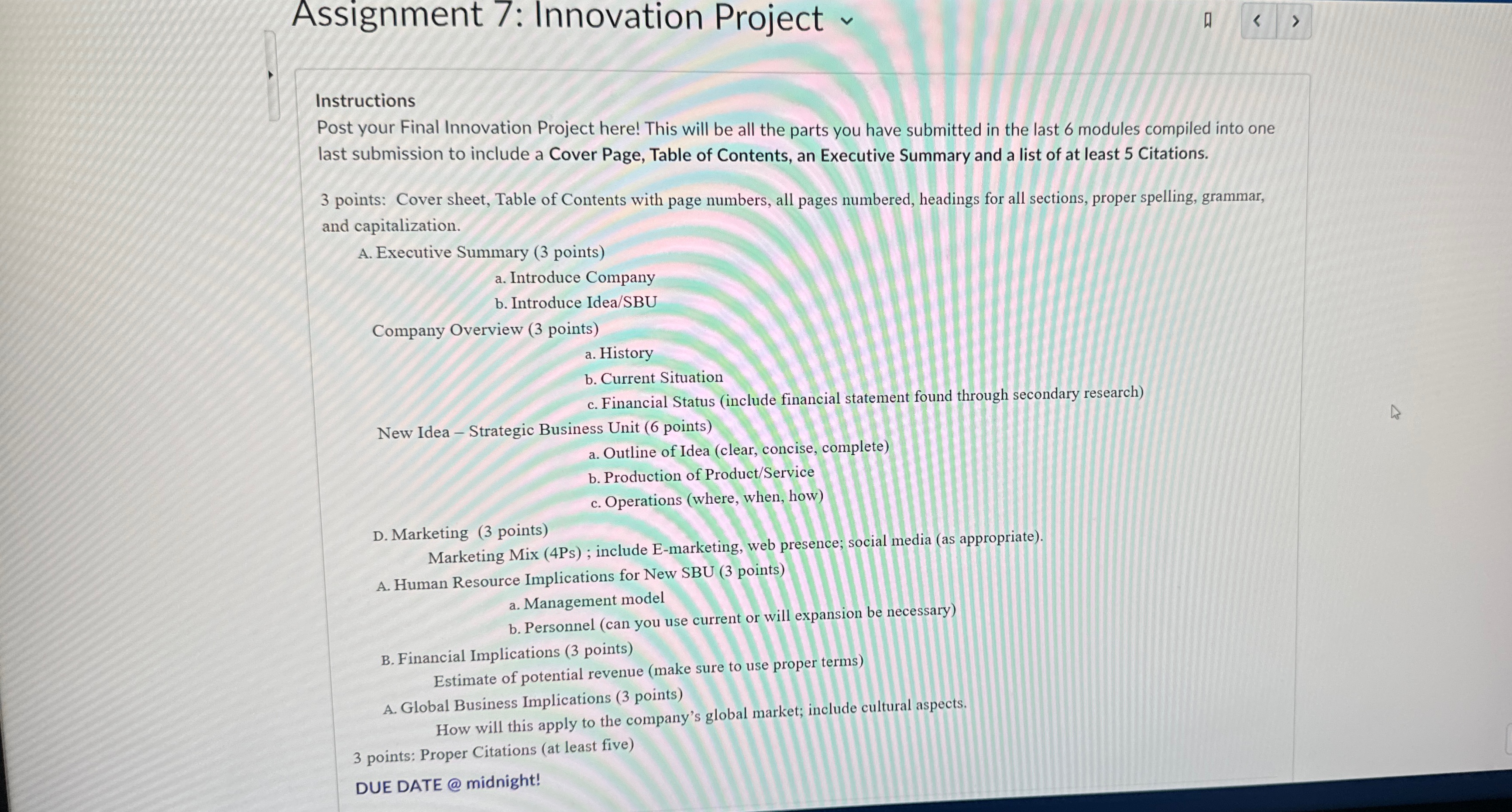  Assignment 7: Innovation Project Instructions Post your Final Innovation Project here!
