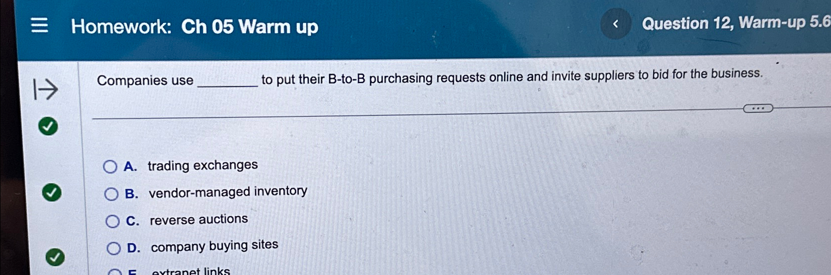  Homework: Ch 05 Warm up Question 12, Warm-up 5.6 Companies use