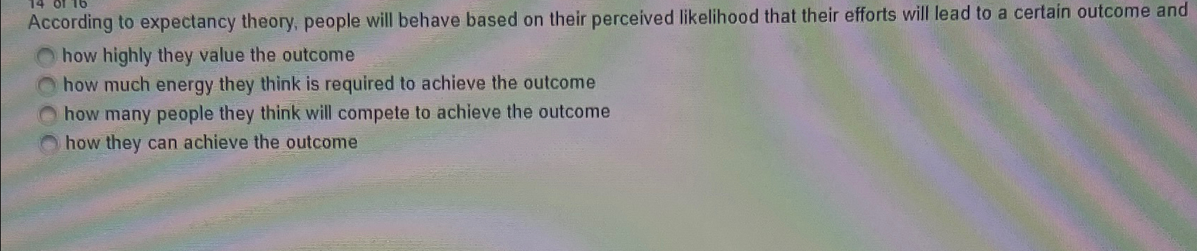  According to expectancy theory, people will behave based on their perceived