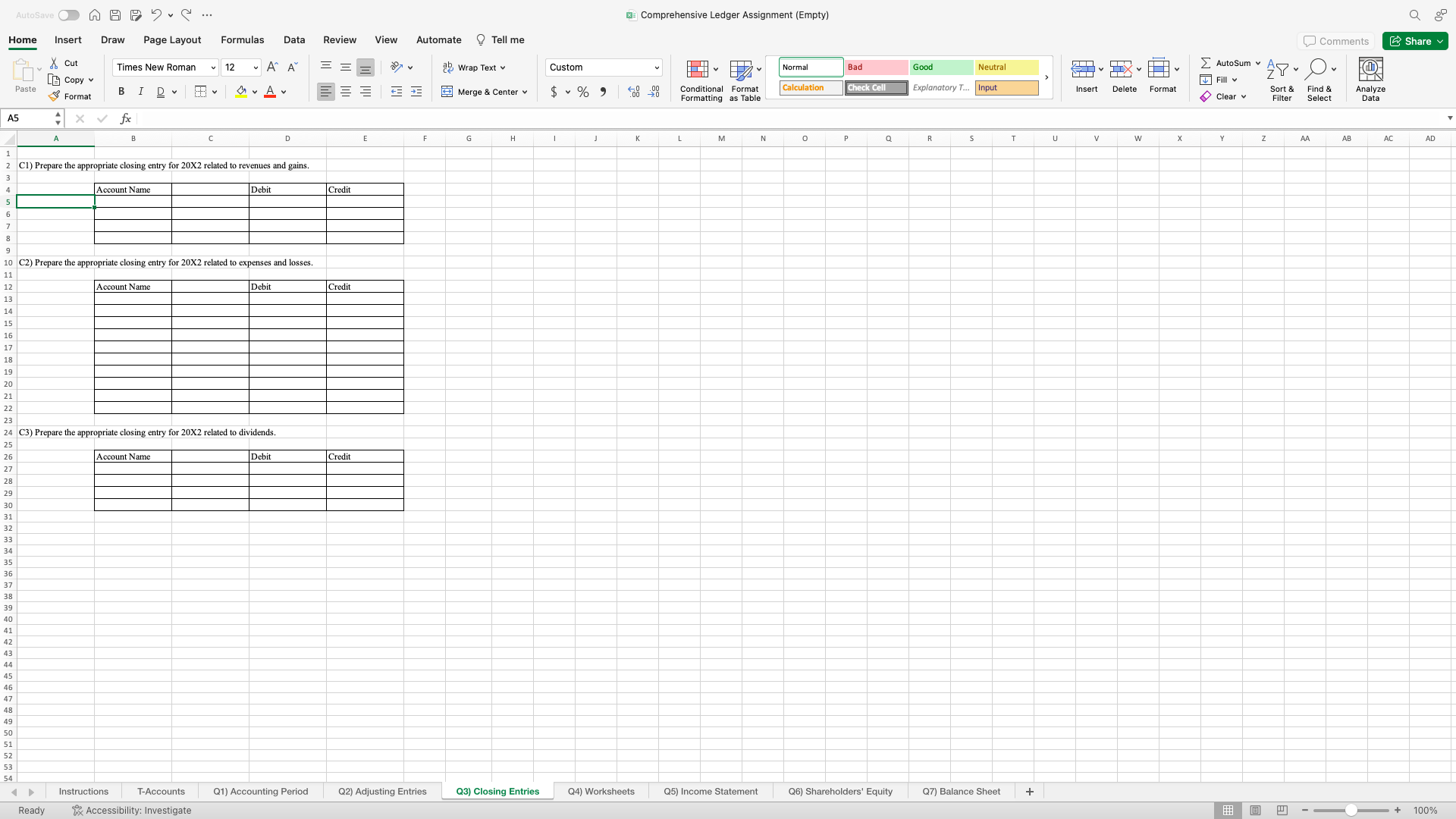 I need help with figuring out how to do closing entries, link: