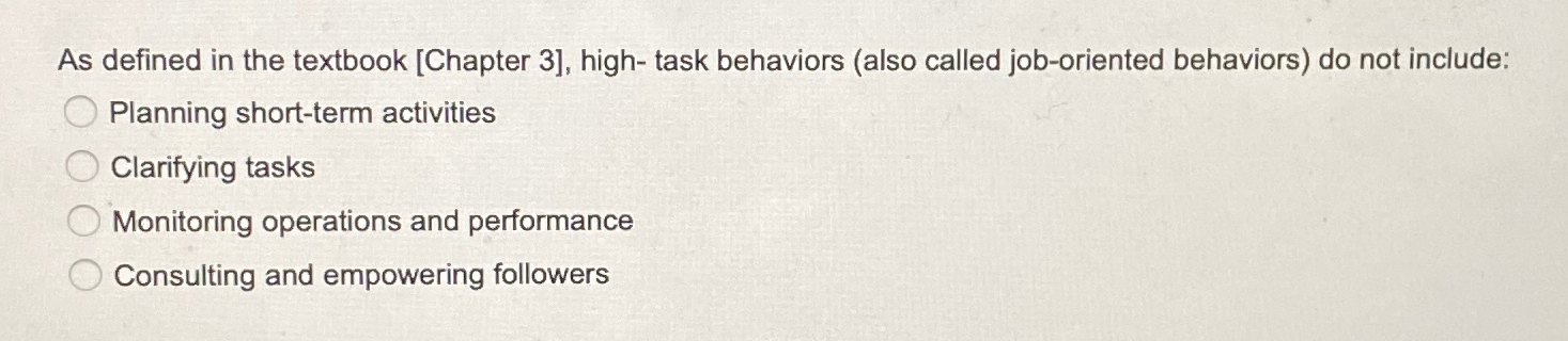  As defined in the textbook [Chapter 3], high- task behaviors (also