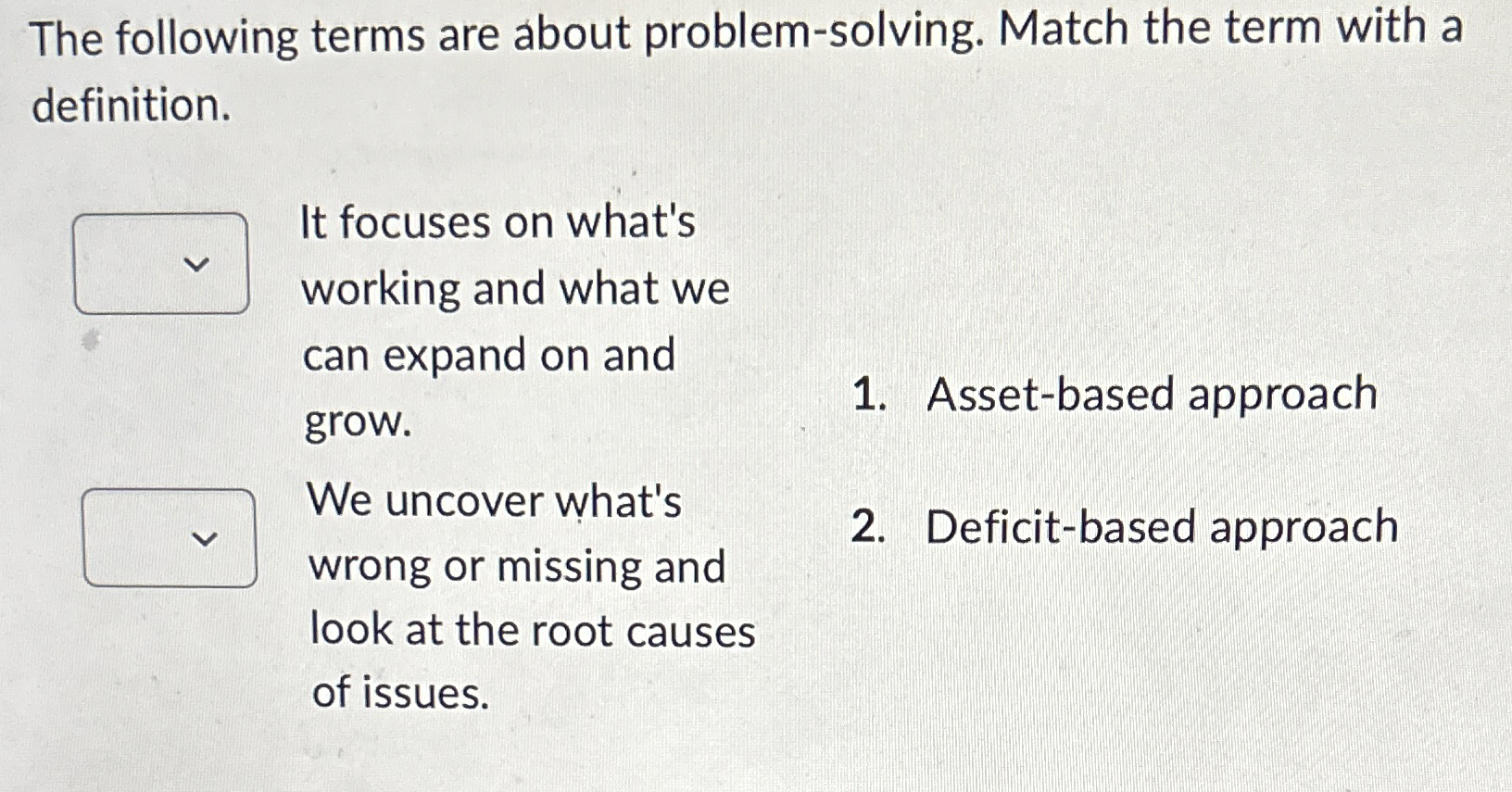  The following terms are about problem-solving. Match the term with a