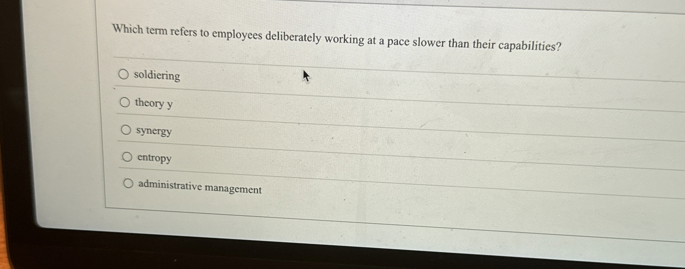  Which term refers to employees deliberately working at a pace slower