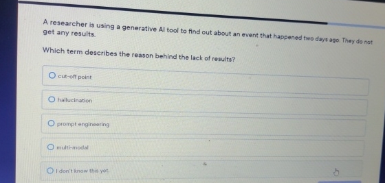  A researcher is using a generative Al tool to find out