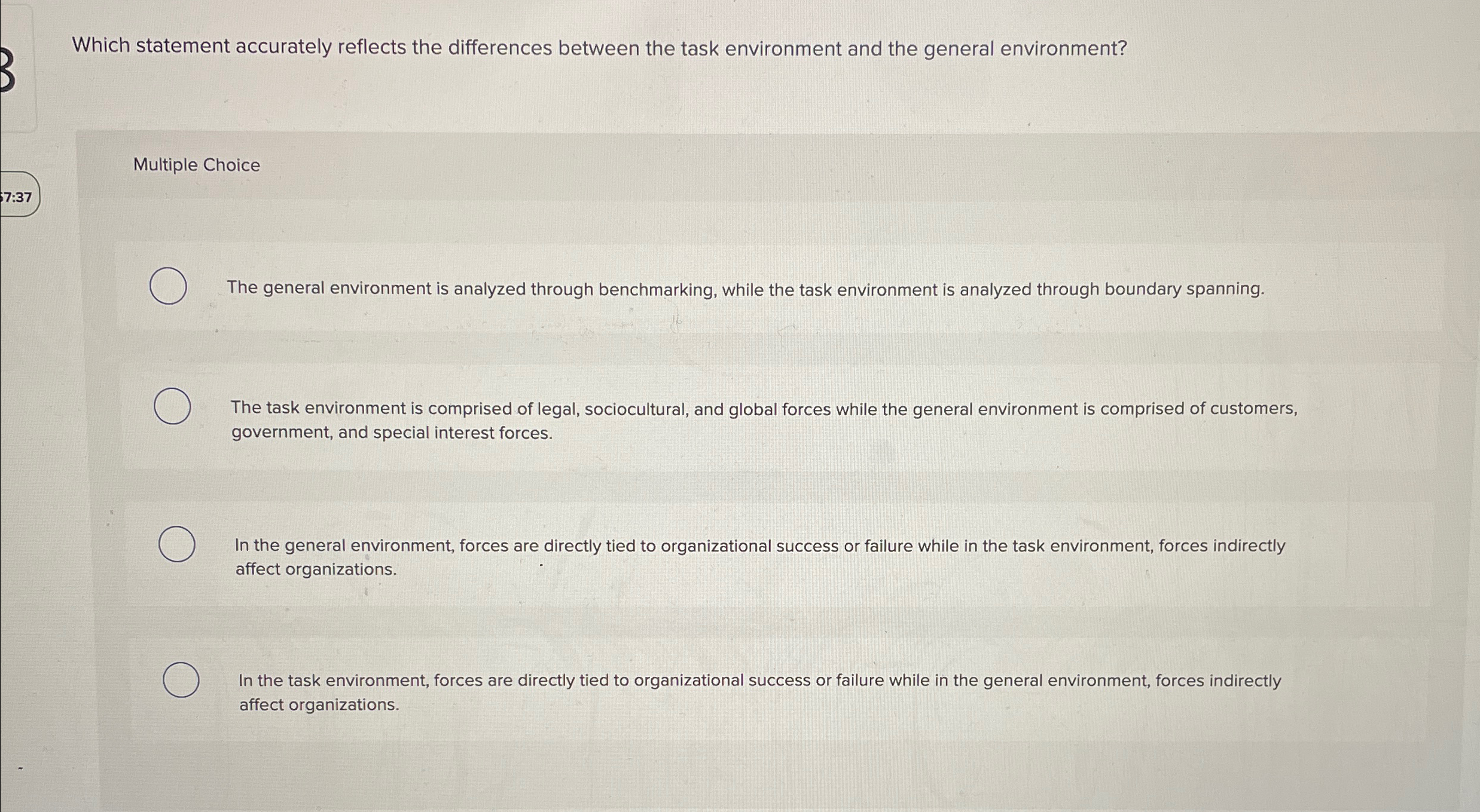  Which statement accurately reflects the differences between the task environment and