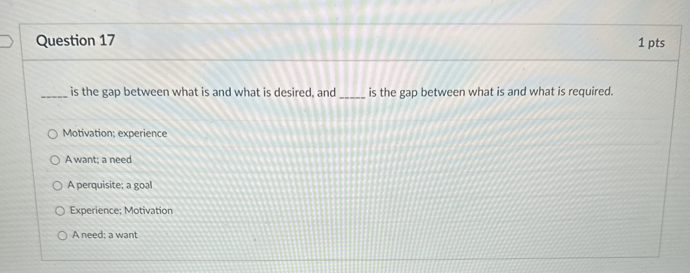 Question 17 is the gap between what is and what is