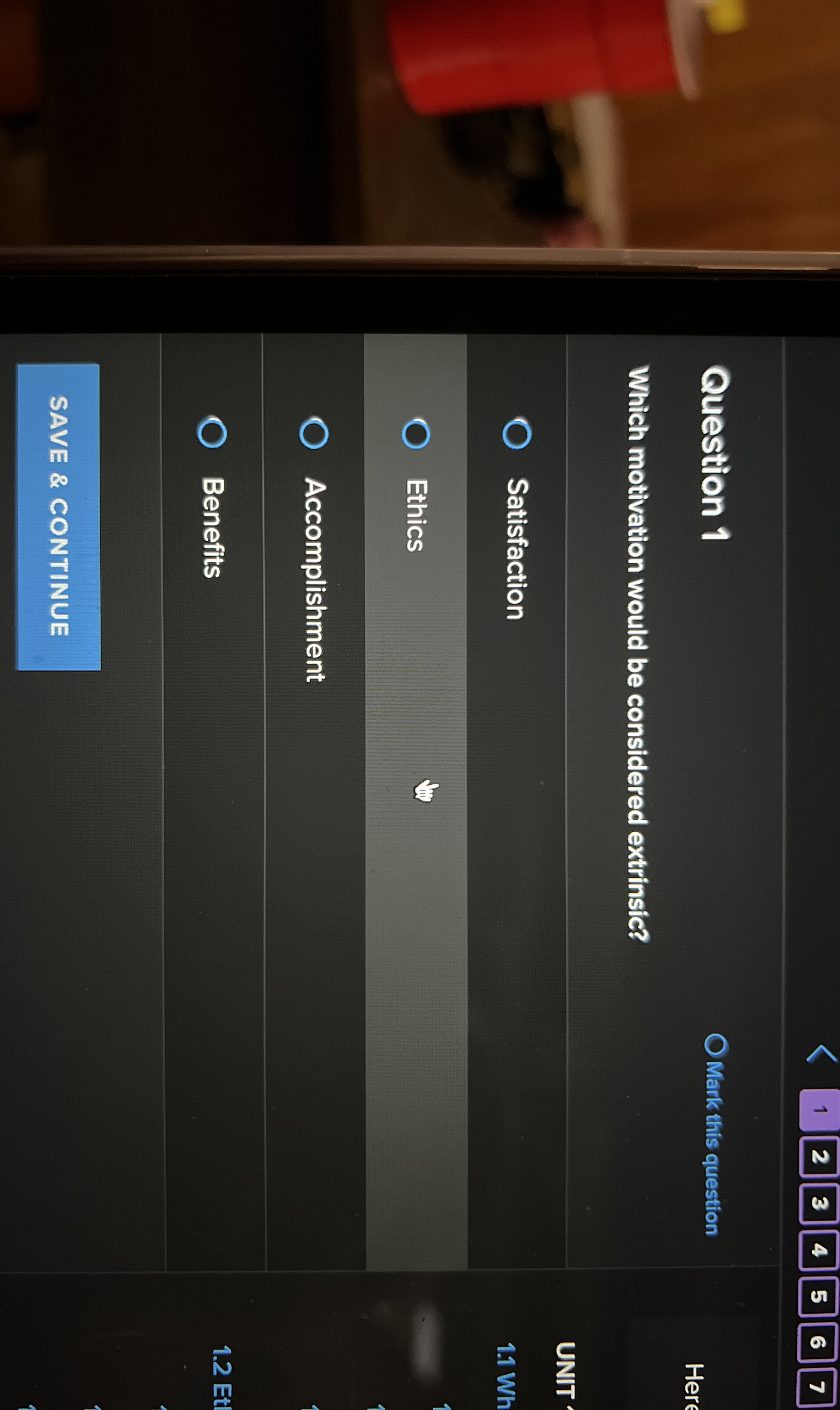  Question 1 Mark this question Which motivation would be considered extrinsic?