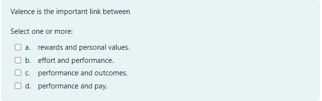  Valence is the important link between Select one or more:a. rewards