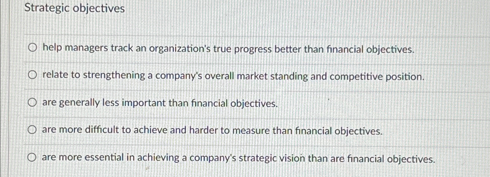  Strategic objectives help managers track an organization's true progress better than