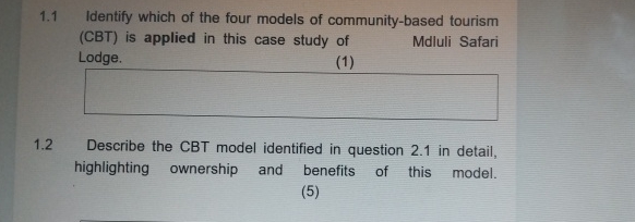  524555 1.1 Identify which of the four models of community-based tourism