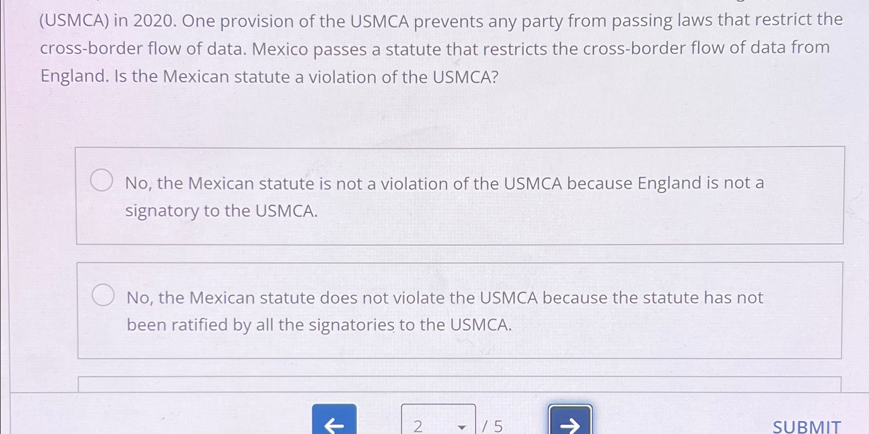  (USMCA) in 2020. One provision of the USMCA prevents any party