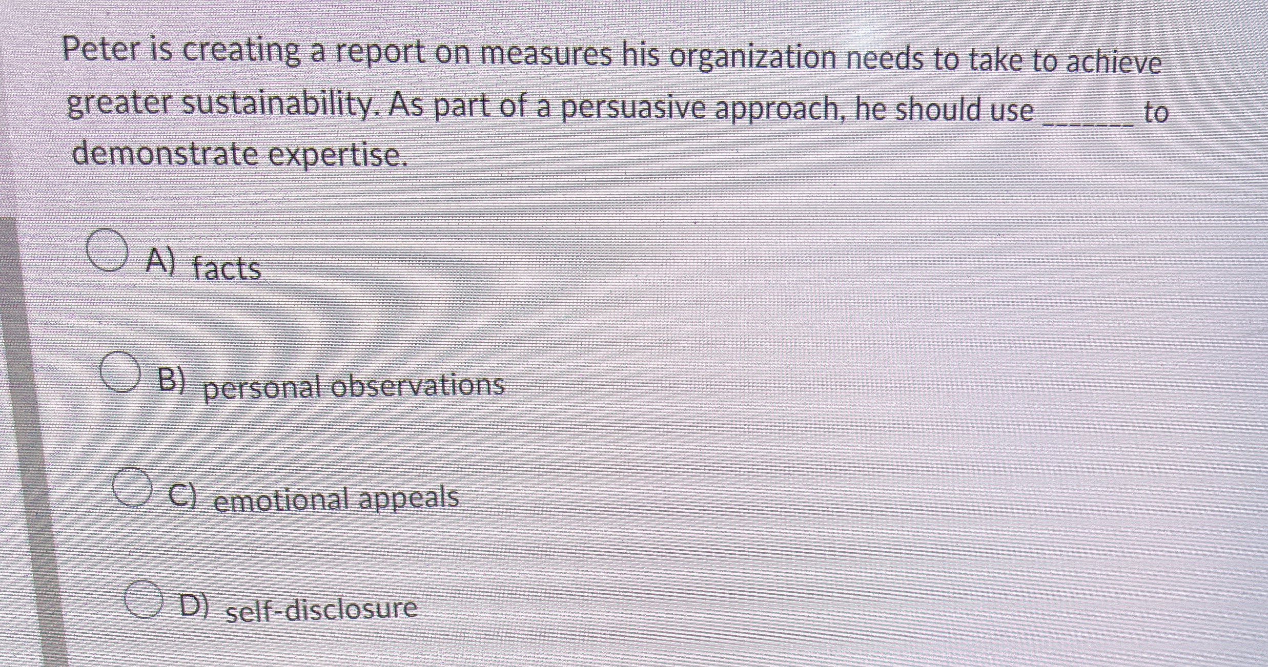  Peter is creating a report on measures his organization needs to