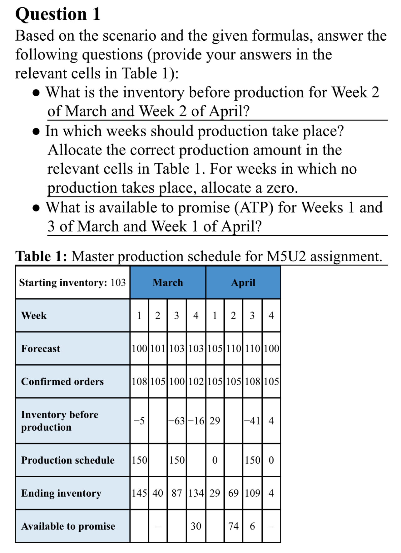  Question 1 Based on the scenario and the given formulas, answer