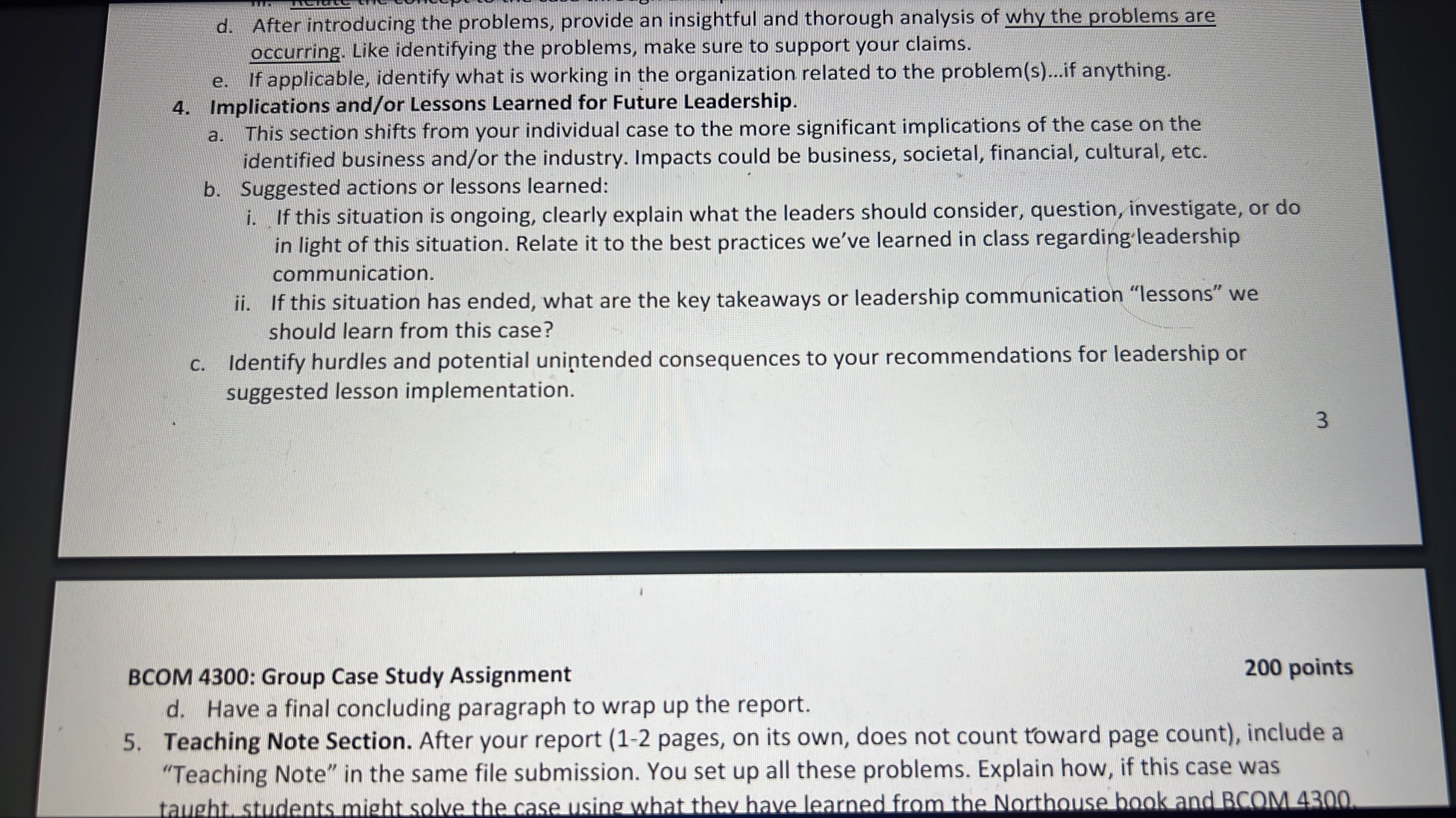  d. After introducing the problems, provide an insightful and thorough analysis