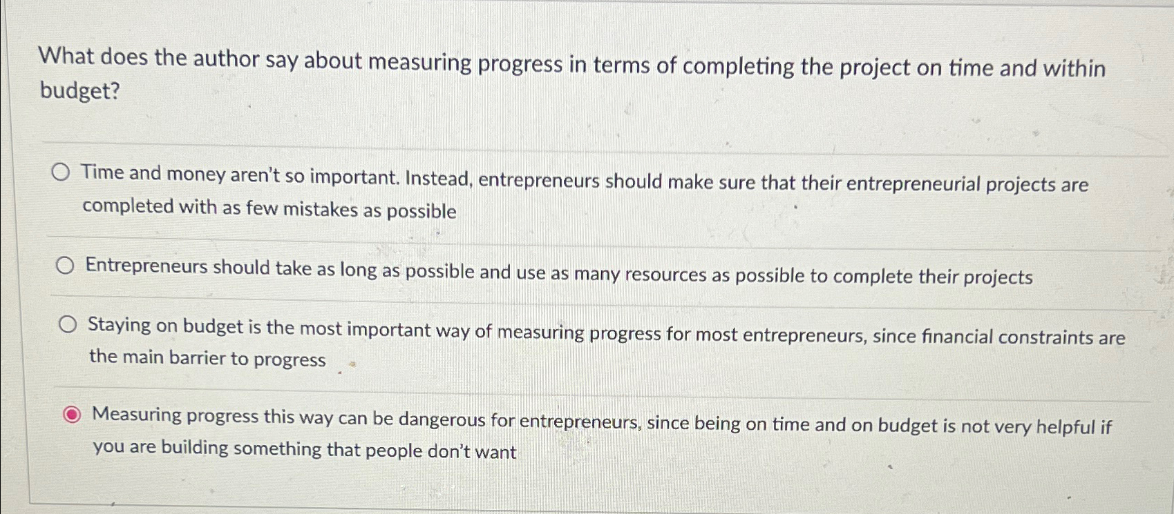  What does the author say about measuring progress in terms of