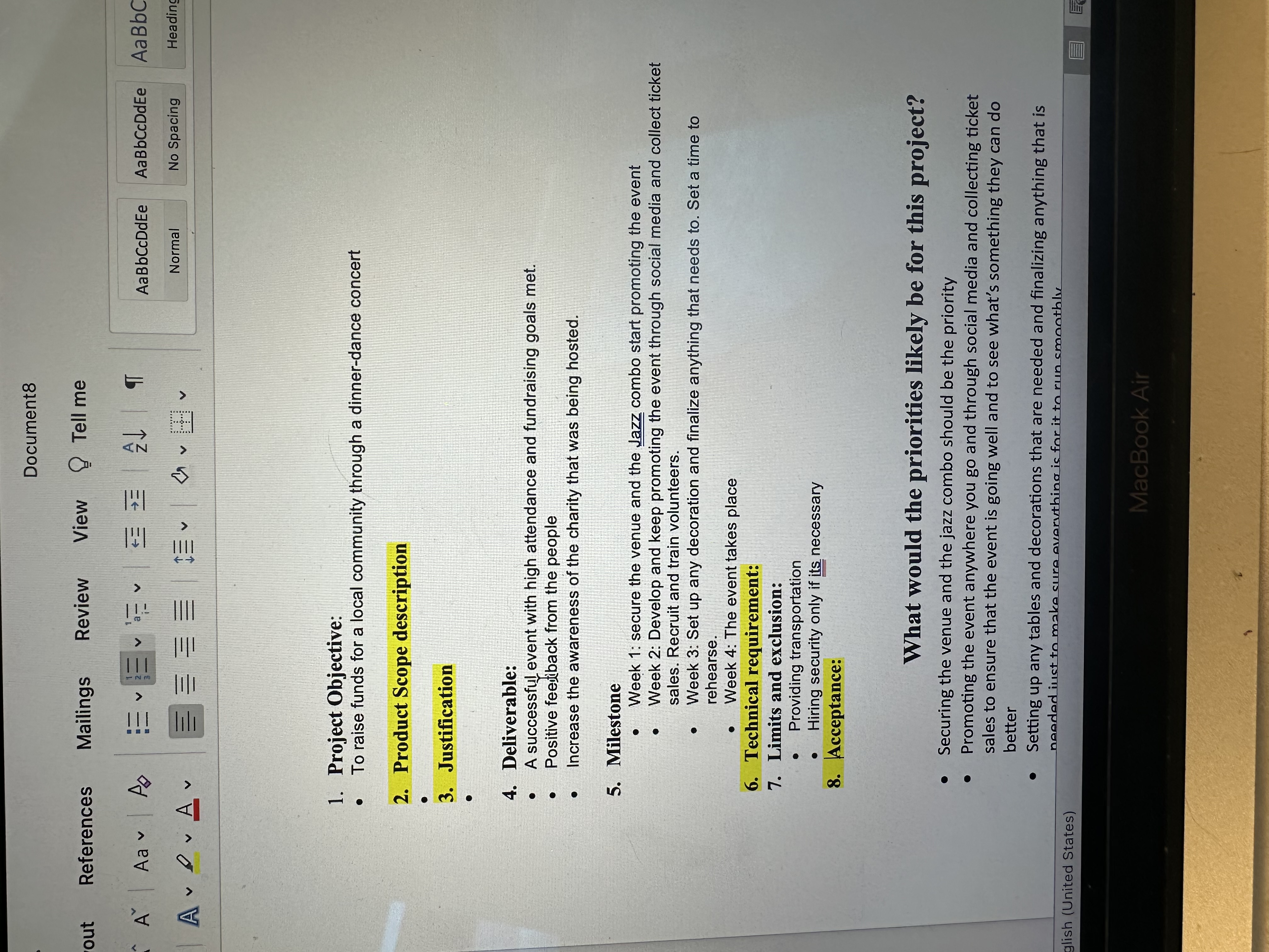  Develop a scope statement for this project that contains examples of