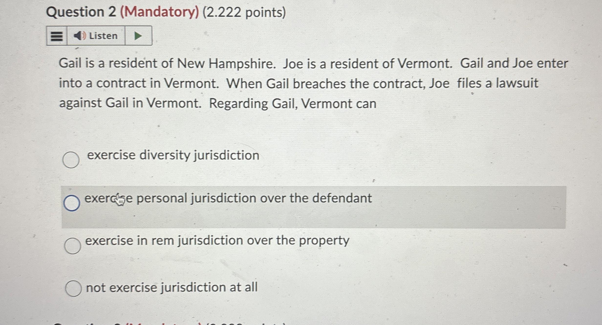  Question 2(Mandatory)(2.222 points) Gail is a resident of New Hampshire. Joe