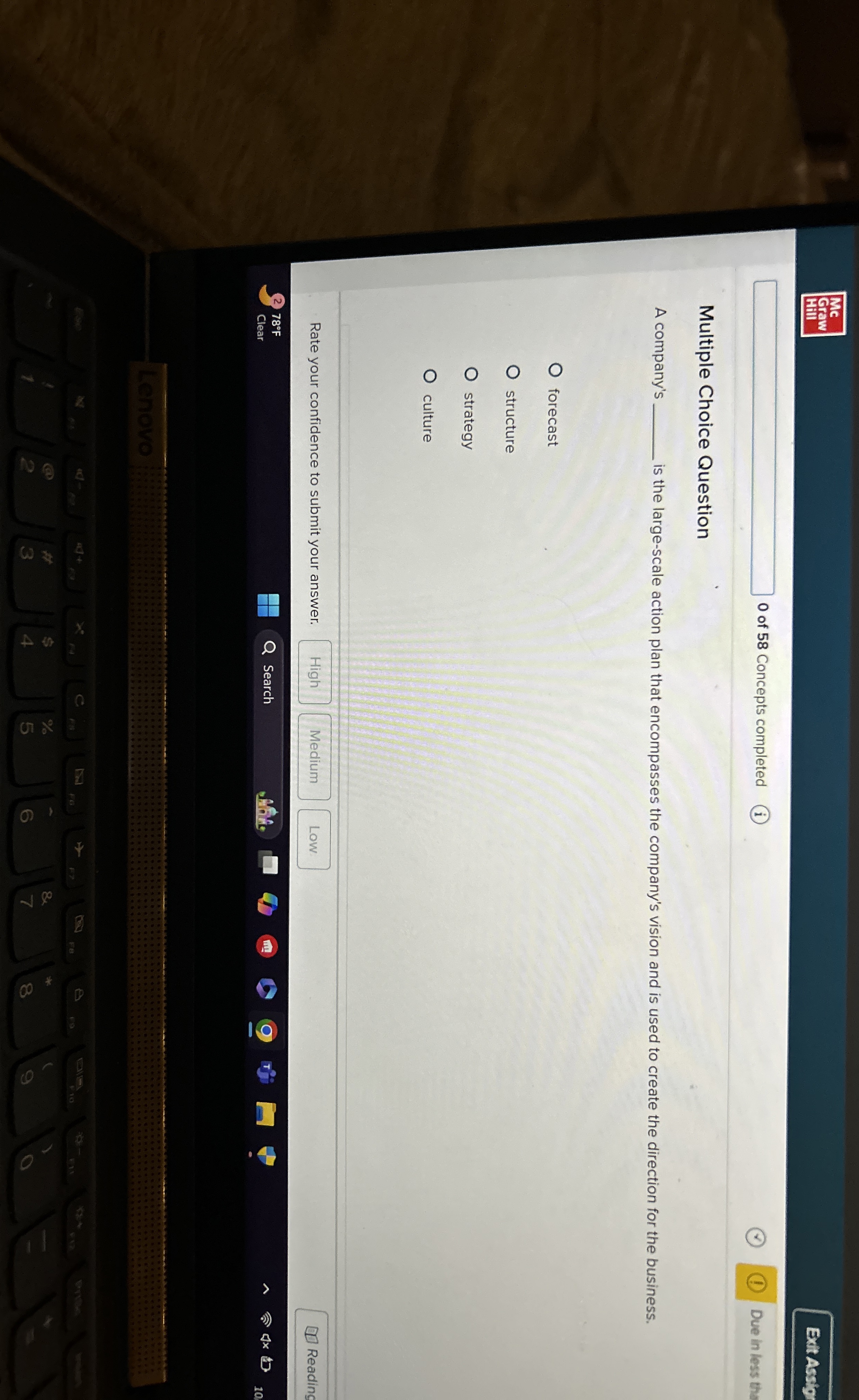  Multiple Choice Question A company's is the large-scale action plan that