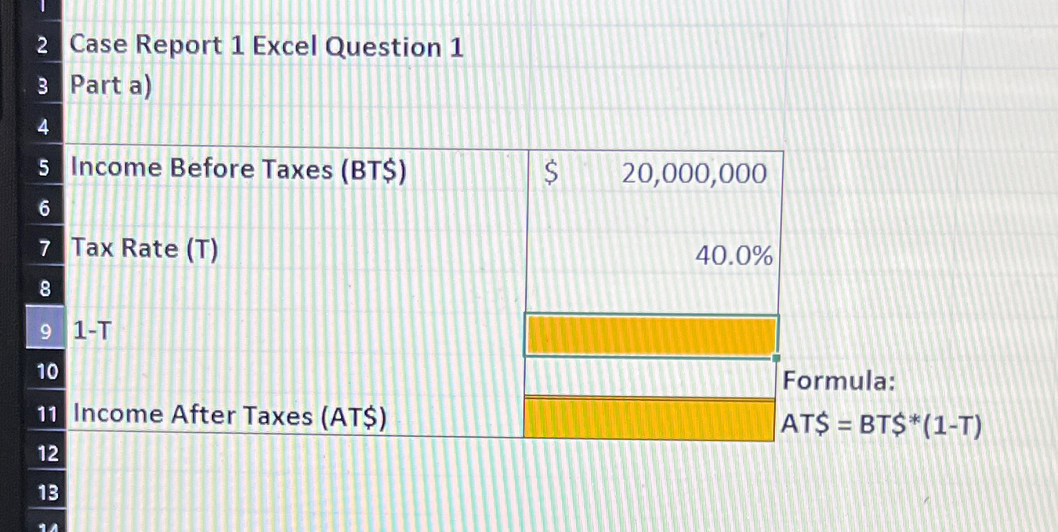  2 Case Report 1 Excel Question 1 3 Part a) 4