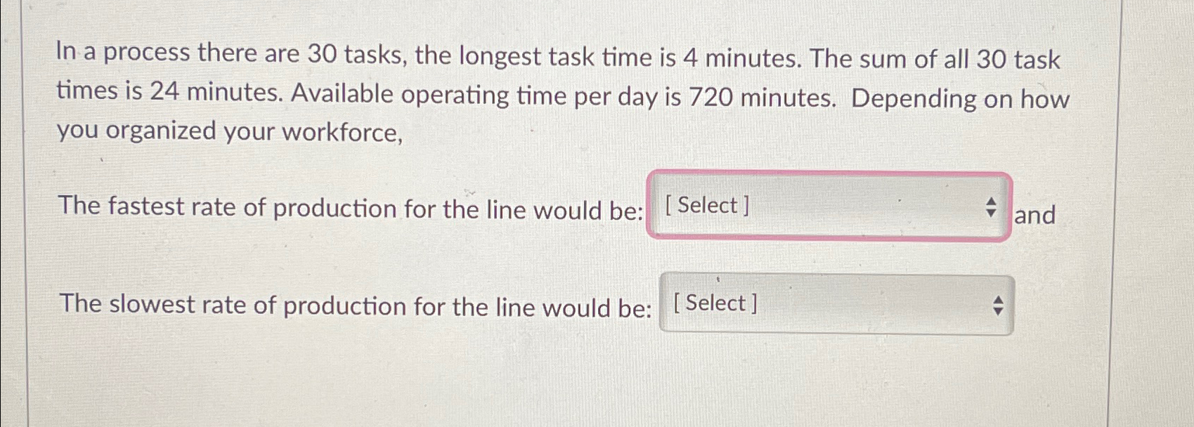  In a process there are 30 tasks, the longest task time