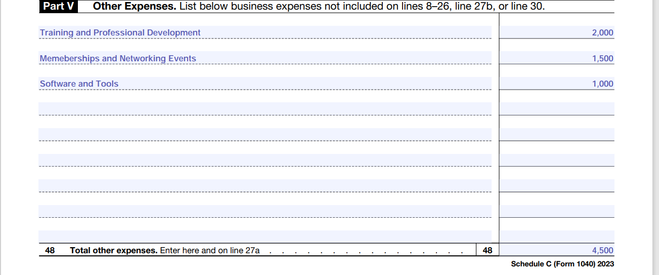 section, referencing where appropriate what you've learned about Schedule C business deductions