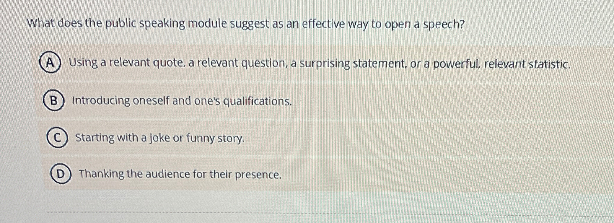  What does the public speaking module suggest as an effective way
