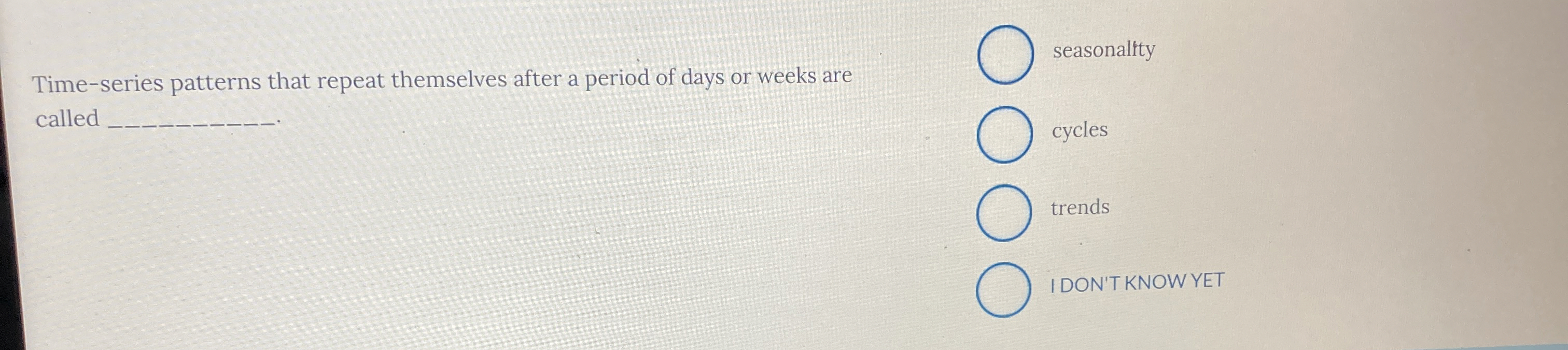 Time-series patterns that repeat themselves after a period of days or