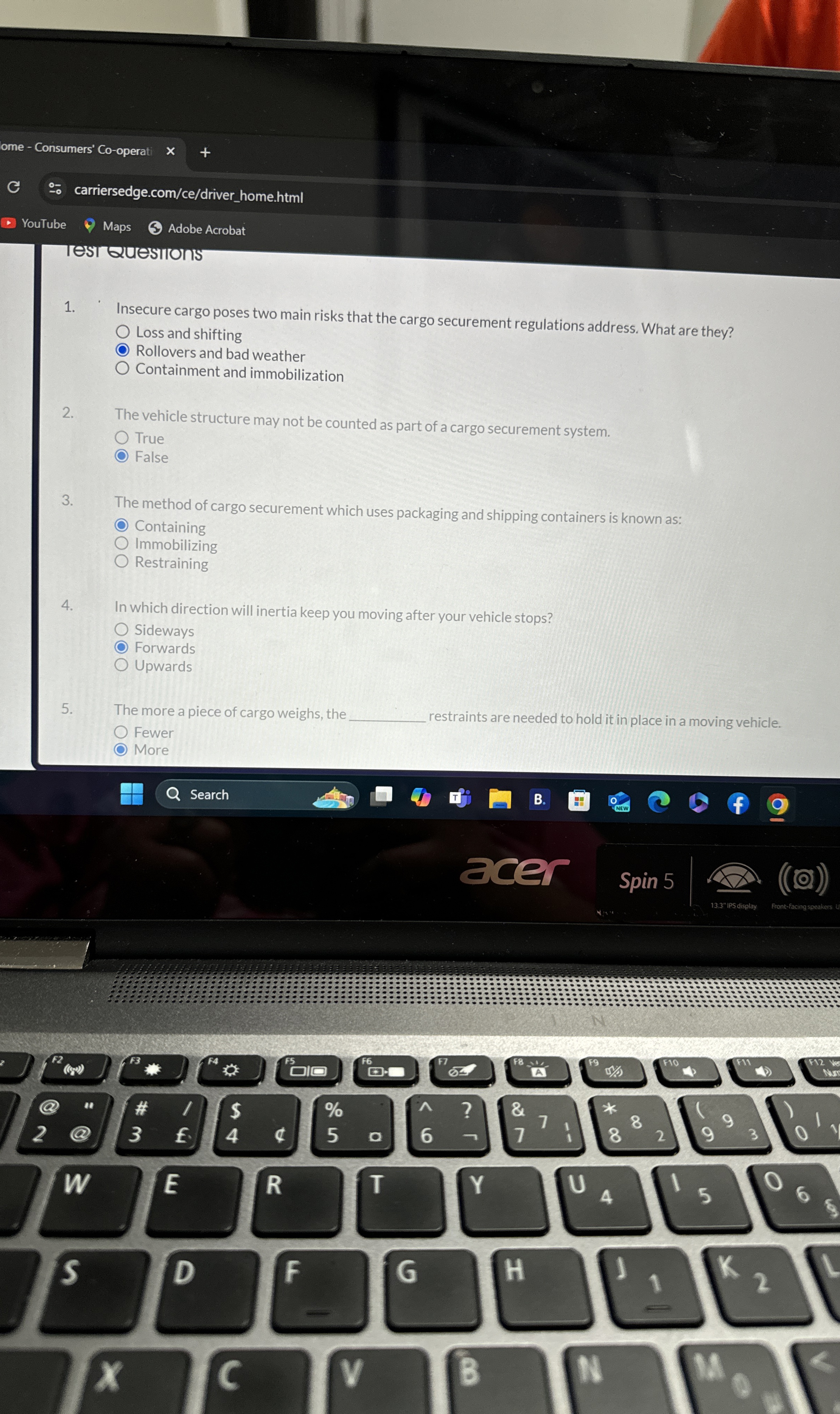  ome - Consumers' Co-operat carriersedge.com/ce/driver_home.html YouTube Maps Adobe Acrobat Iest quesitons