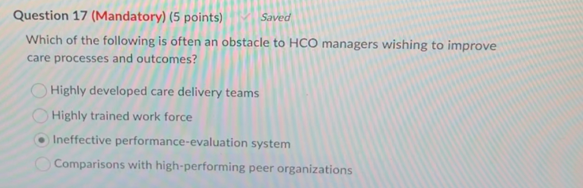  Question 17(Mandatory)(5 points) Which of the following is often an obstacle