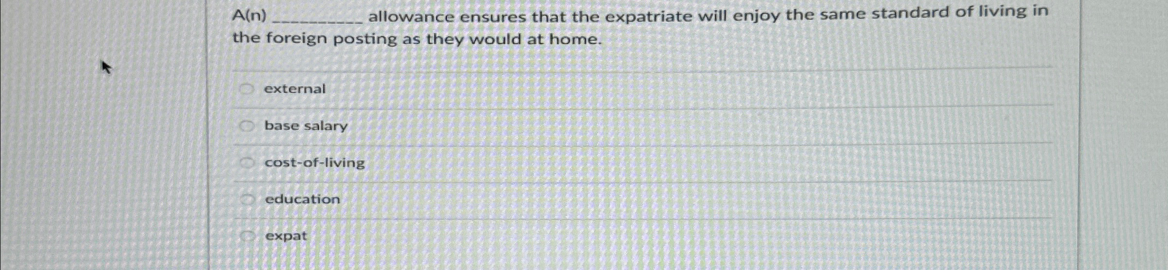  A(n) allowance ensures that the expatriate will enjoy the same standard