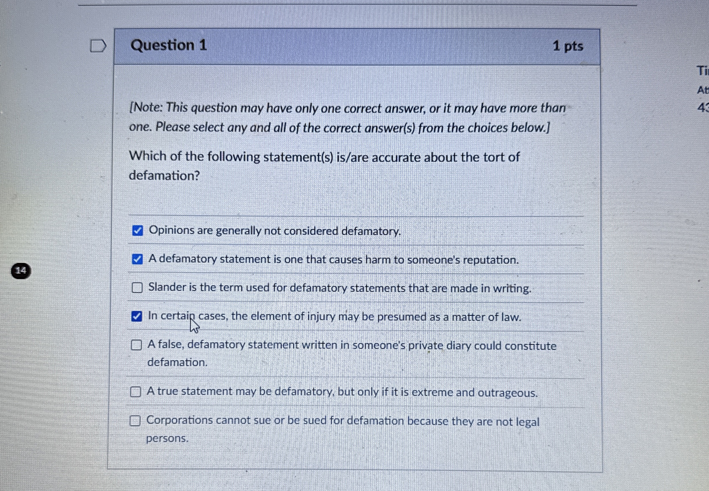  Question 1 [Note: This question may have only one correct answer,