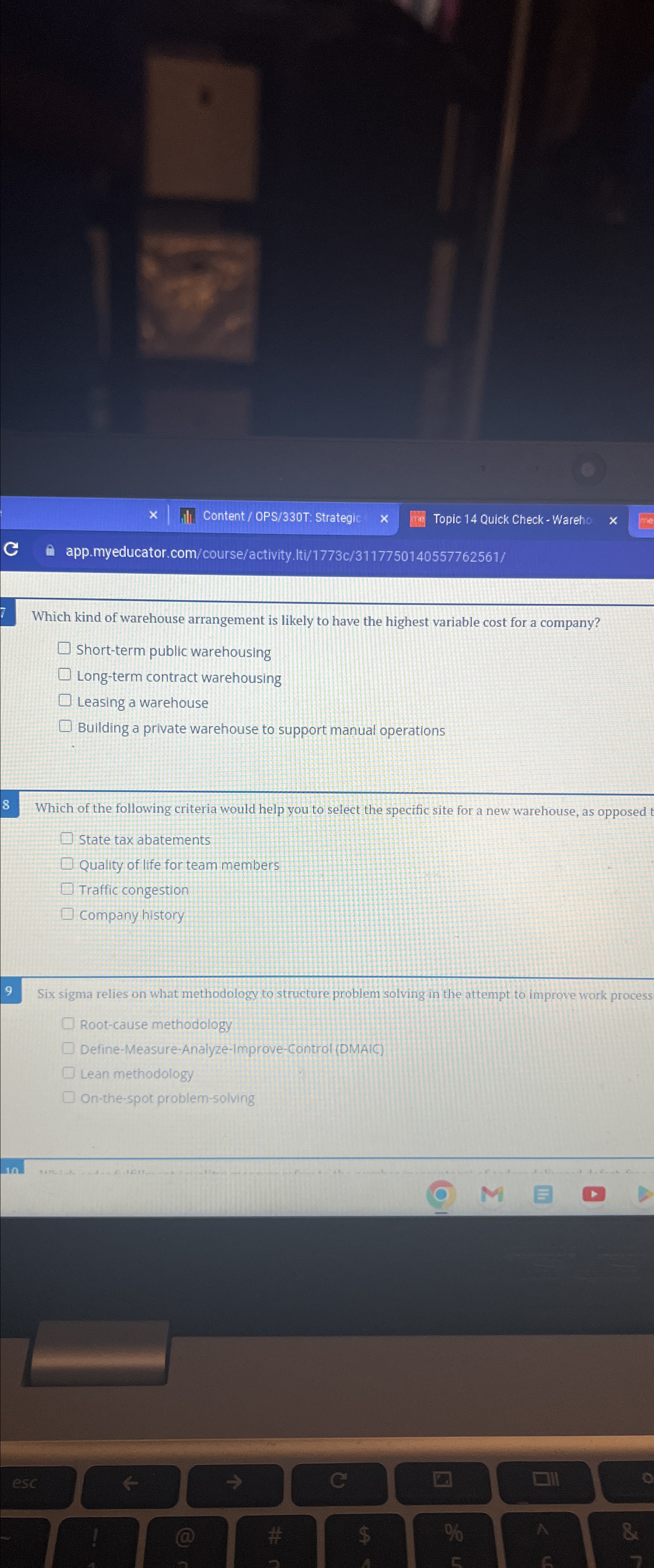  Content/ OPS/330T: Strategic Topic 14 Quick Check - Wareh me C