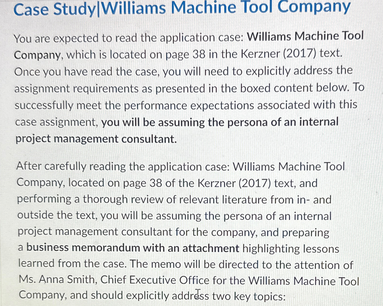  Case Study|Williams Machine Tool Company You are expected to read the