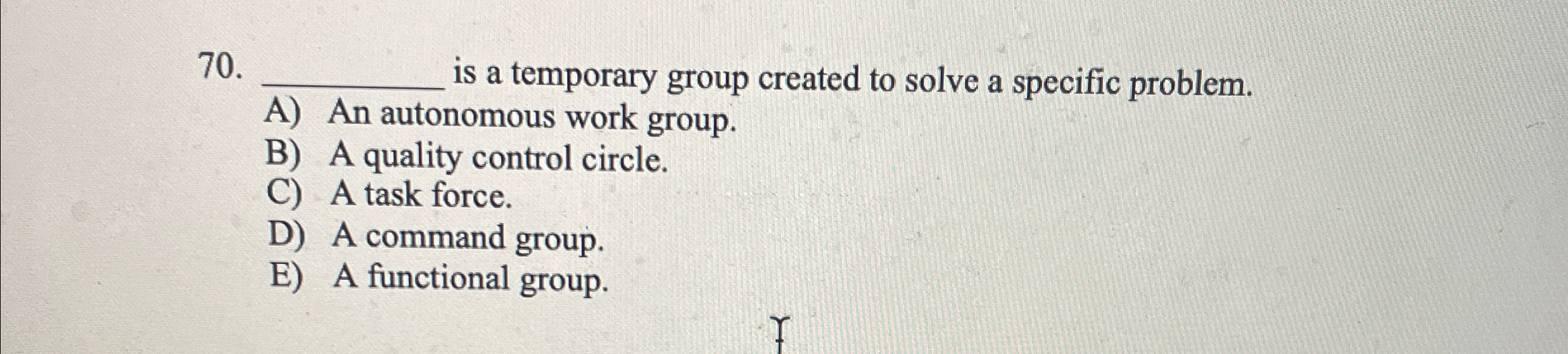  is a temporary group created to solve a specific problem. A)