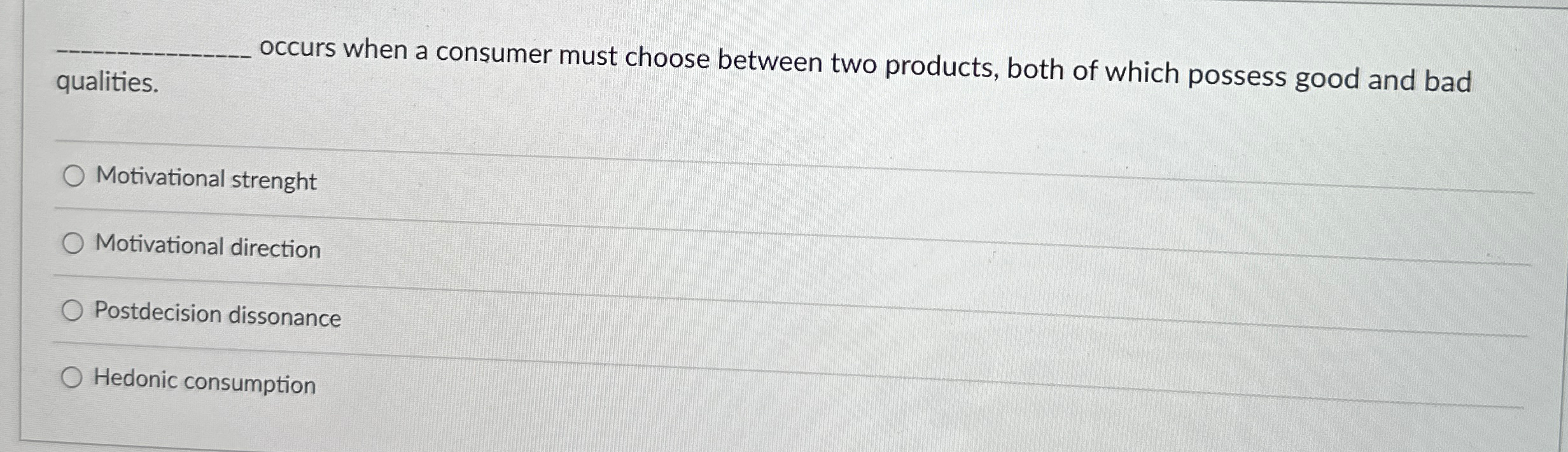  q, occurs when a consumer must choose between two products, both