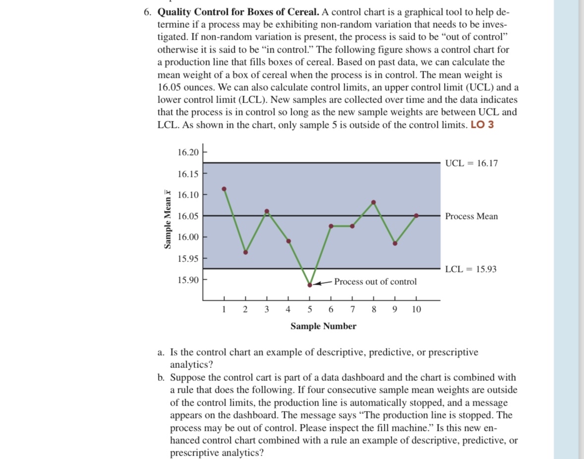 Quality Control for Boxes of Cereal. A control chart is a