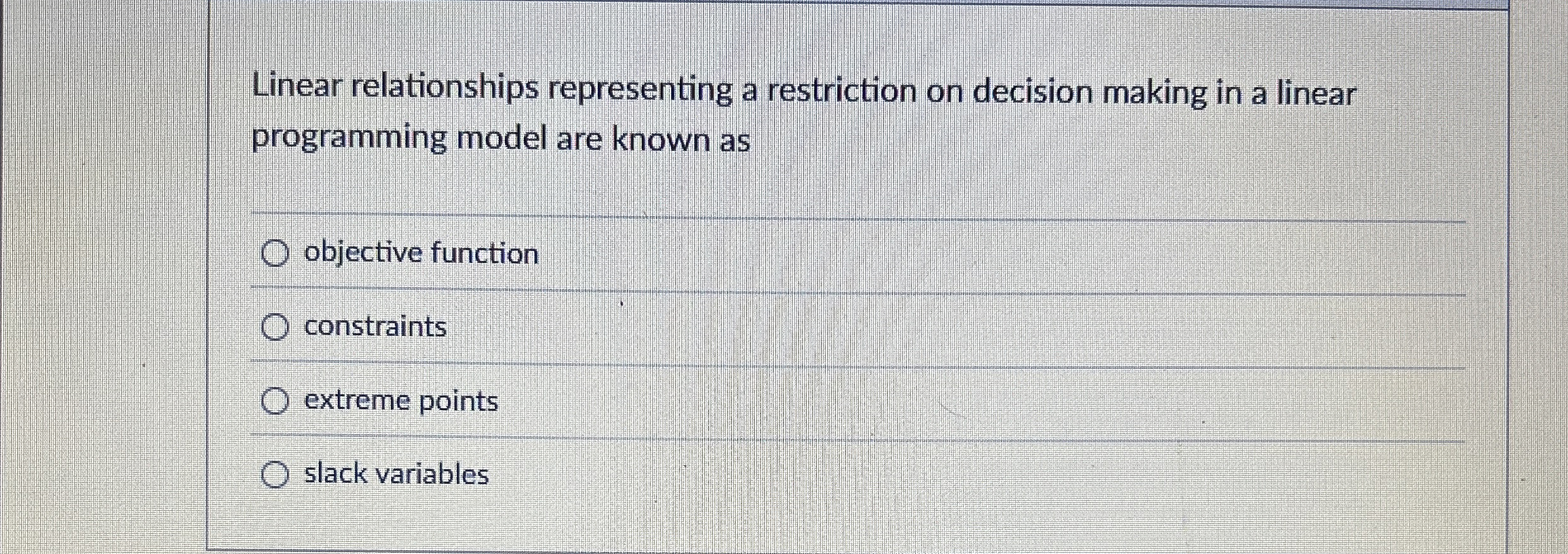  Linear relationships representing a restriction on decision making in a linear