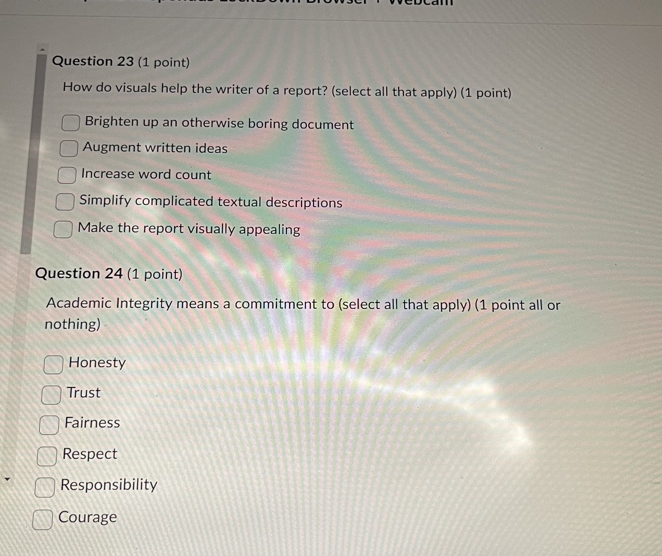  Question 23(1 point) How do visuals help the writer of a