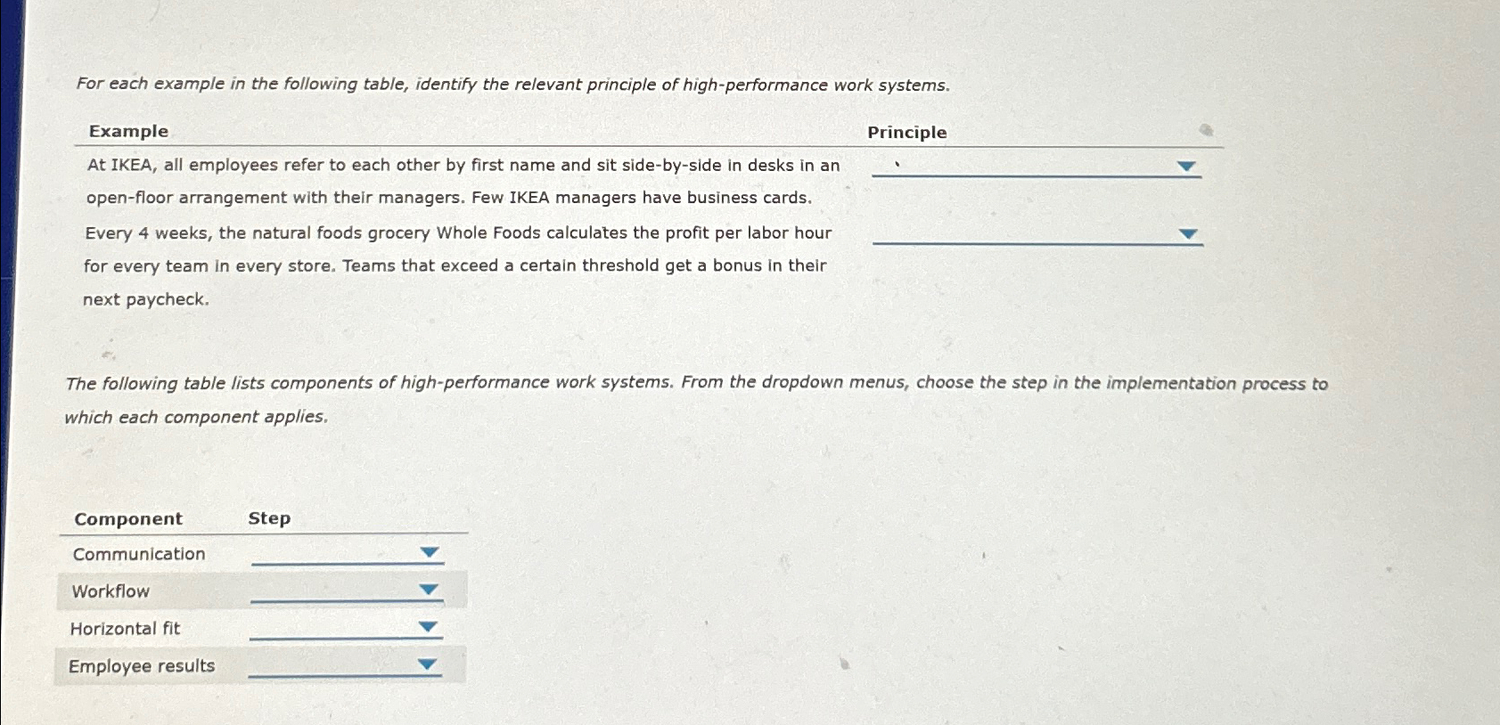  For each example in the following table, identify the relevant principle
