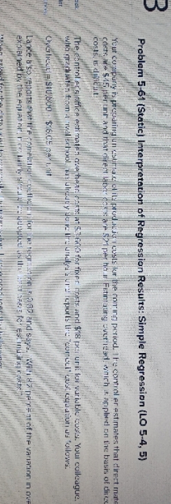  m Problem 5-61 (Static) Interpretation of Regression Results: Simple Regression (LO