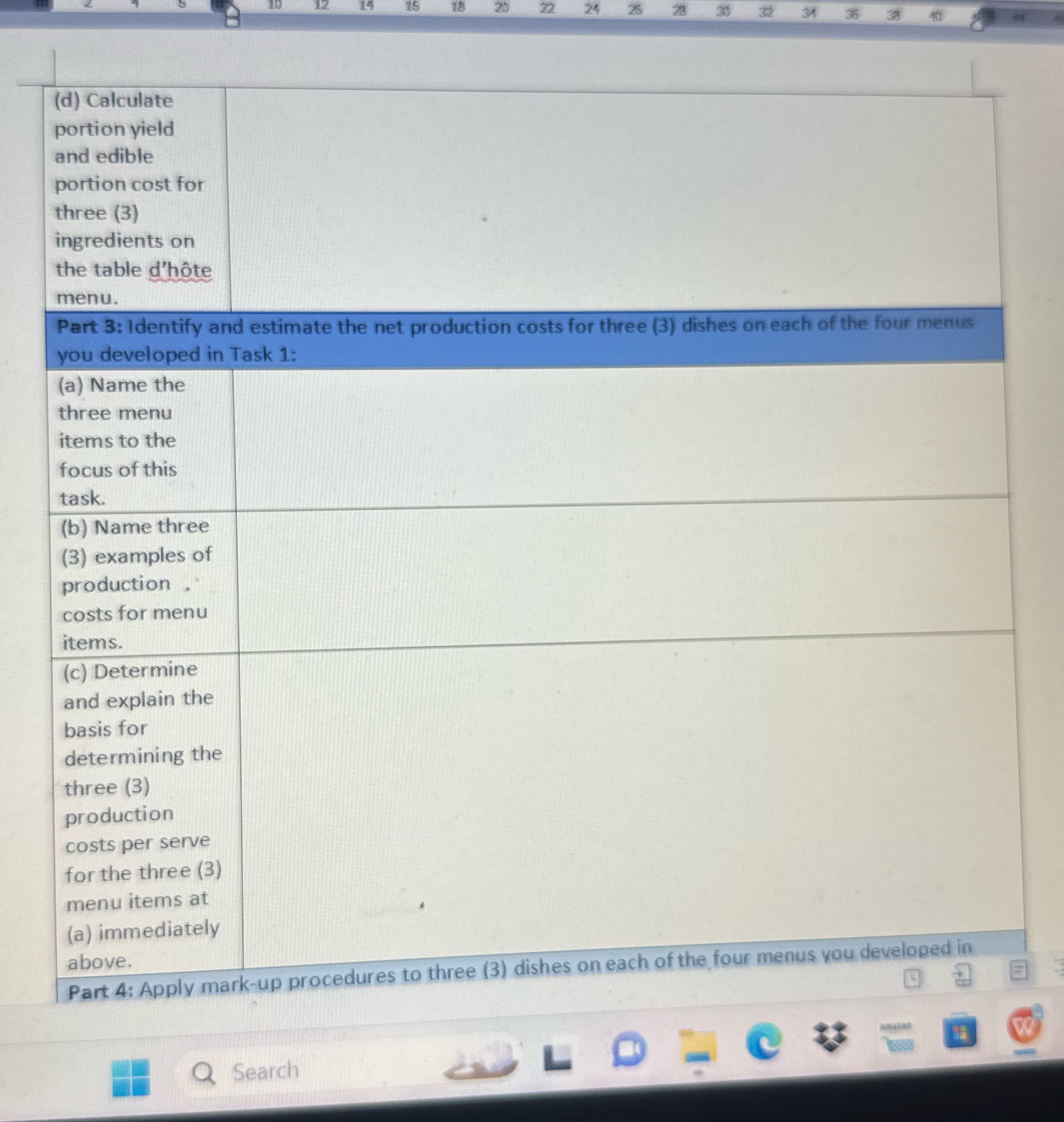  36 34 36 (d) Calculate portion yield and edible portion cost