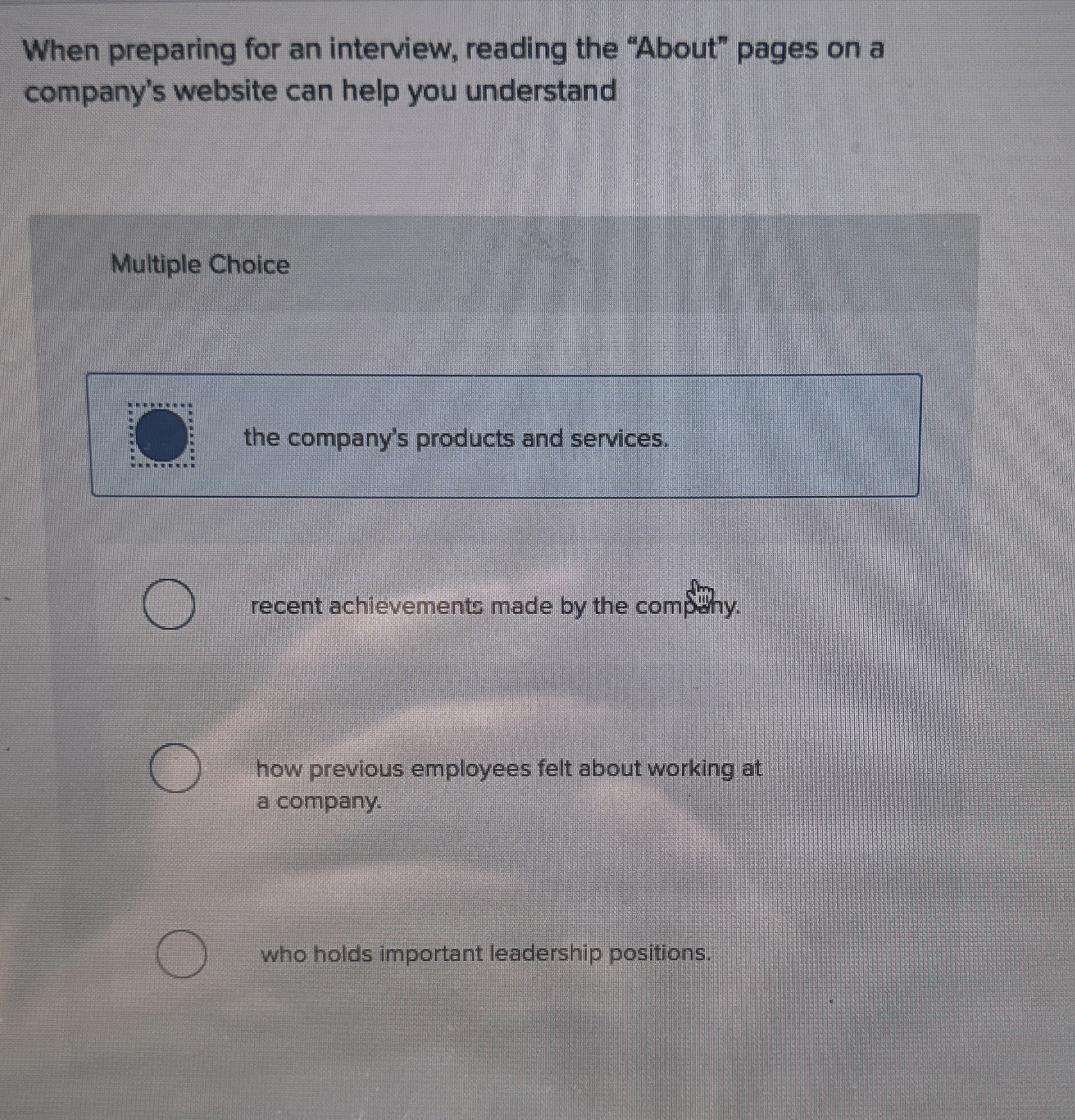  When preparing for an interview, reading the "About" pages on a