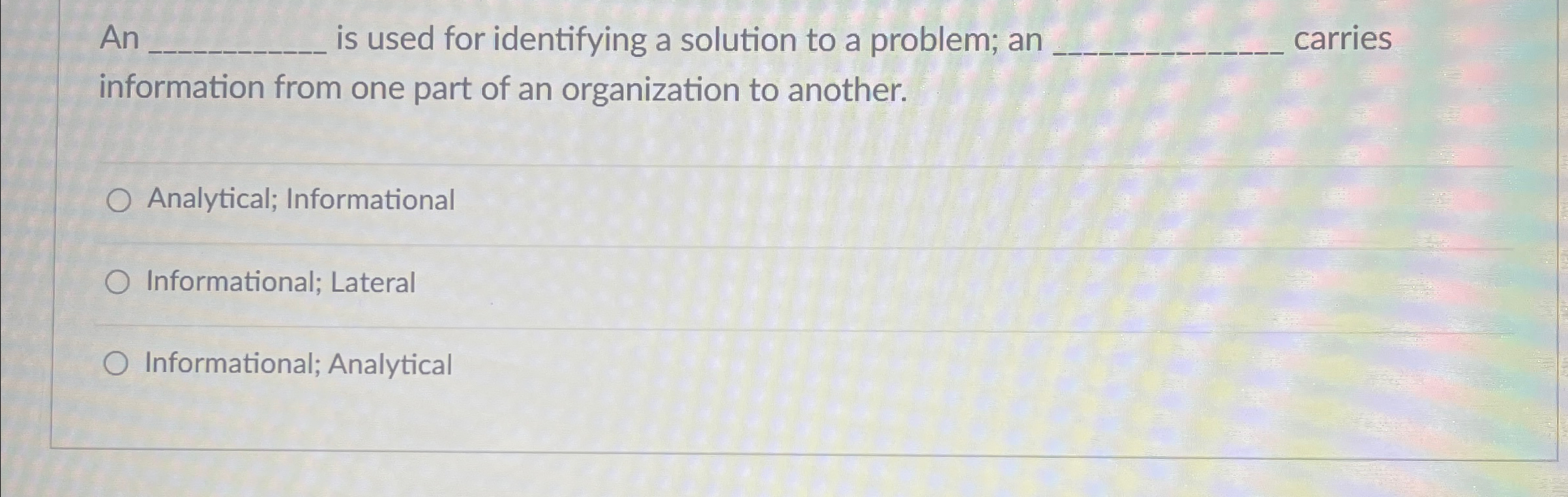 An is used for identifying a solution to a problem; an