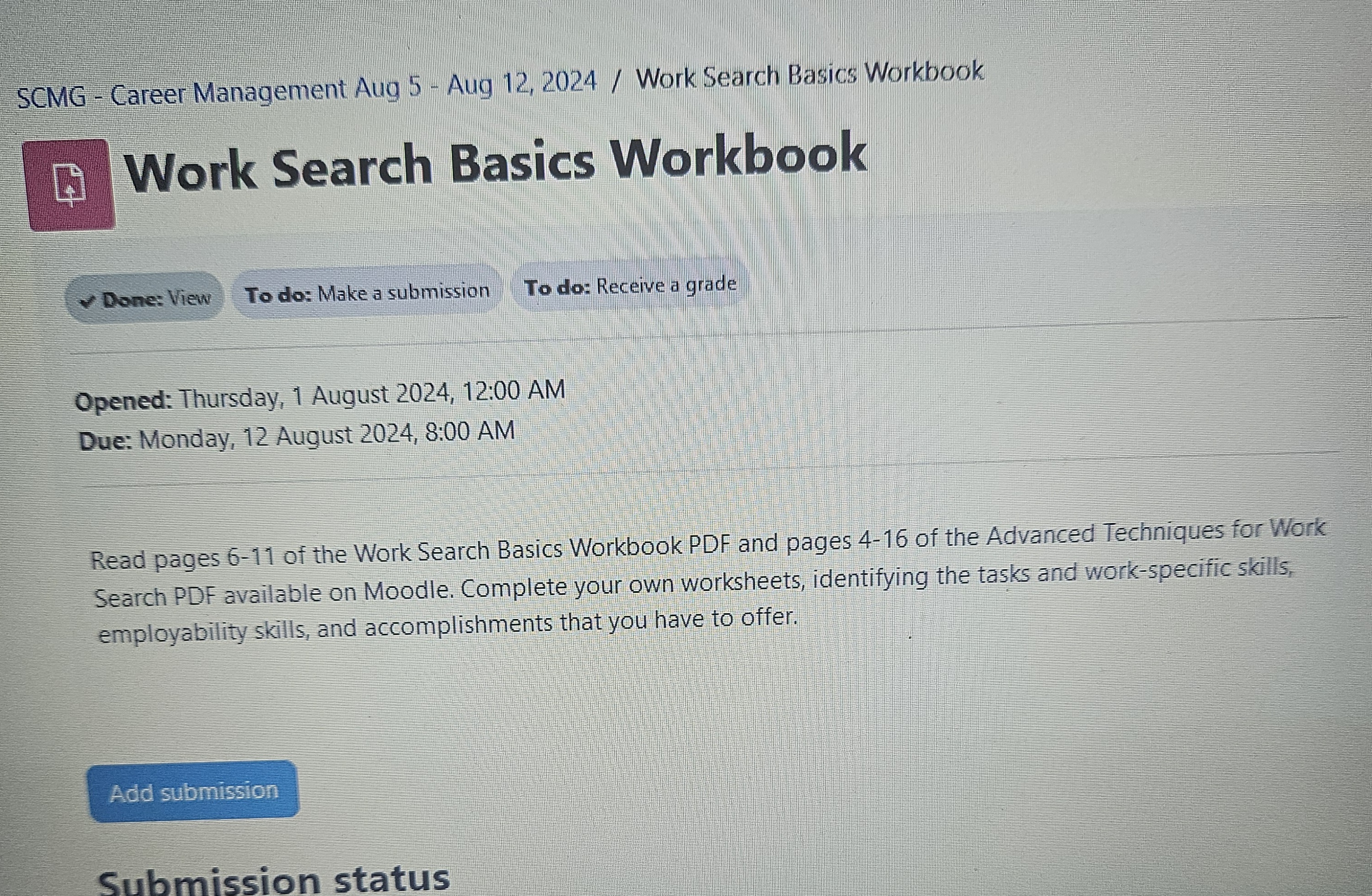  SCMG - Career Management Aug 5- Aug 12,2024/ Work Search Basics