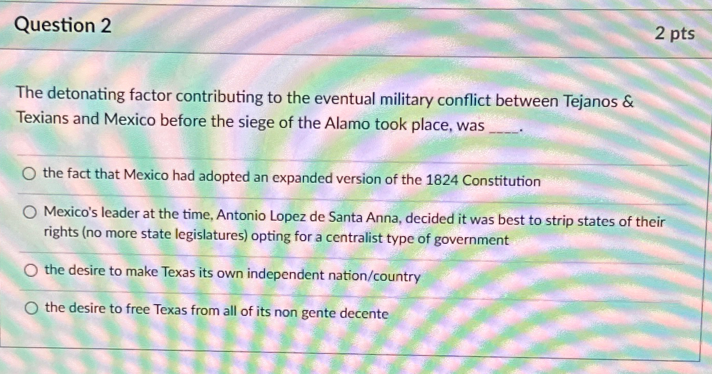  Question 2 2 pts The detonating factor contributing to the eventual