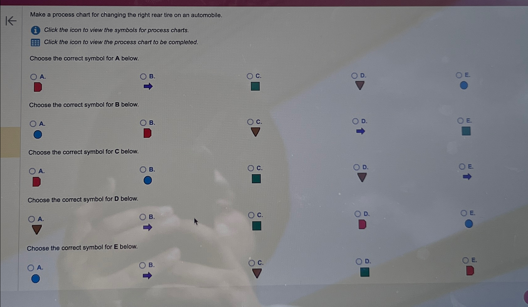  Make a process chart for changing the right rear tire on