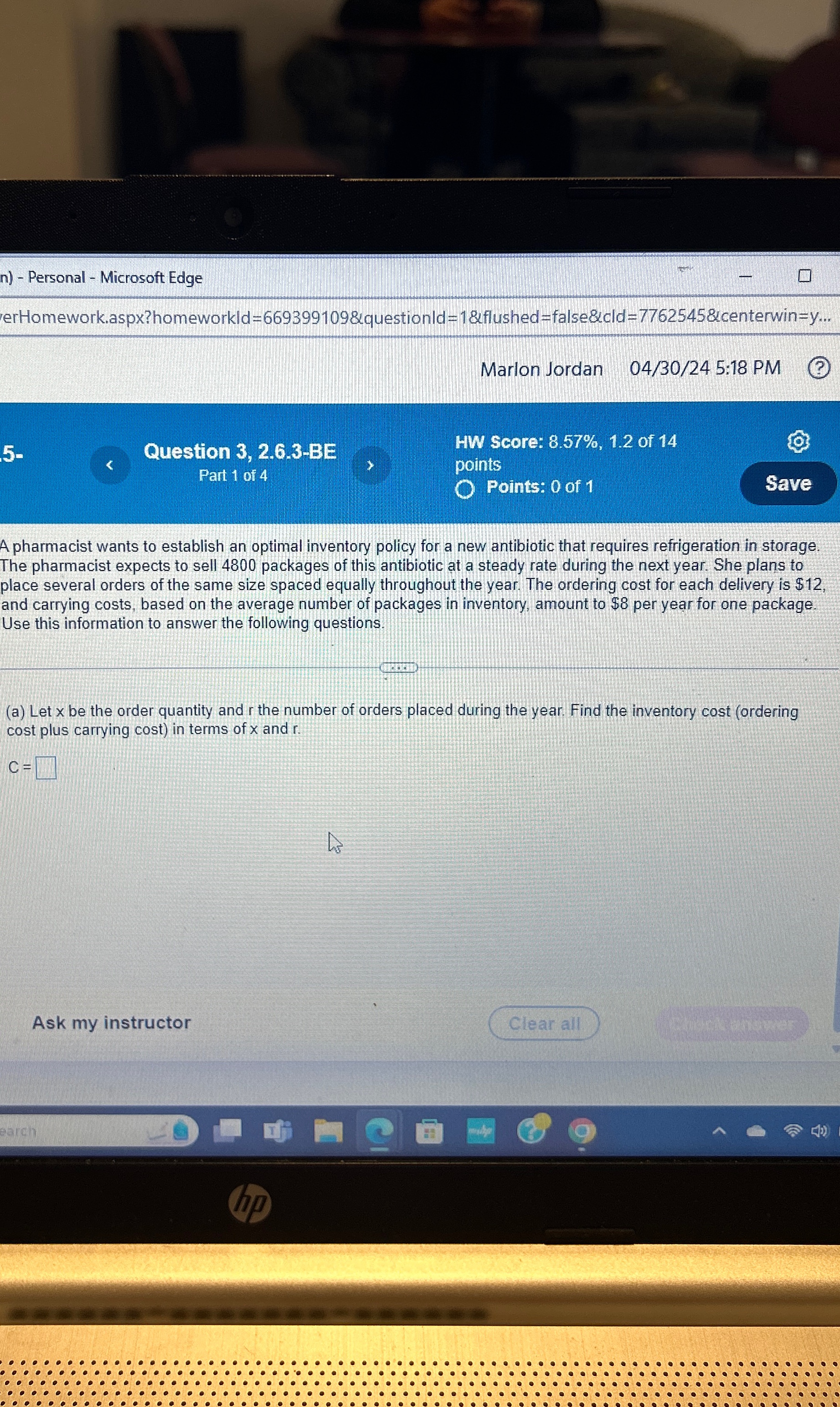  n)- Personal - Microsoft Edge rerHomework.aspx?homeworkld=669399109&questionld=1&flushed=false&cld=7762545erwin=y... Marlon Jordan 04/30/245:18 PM 5-