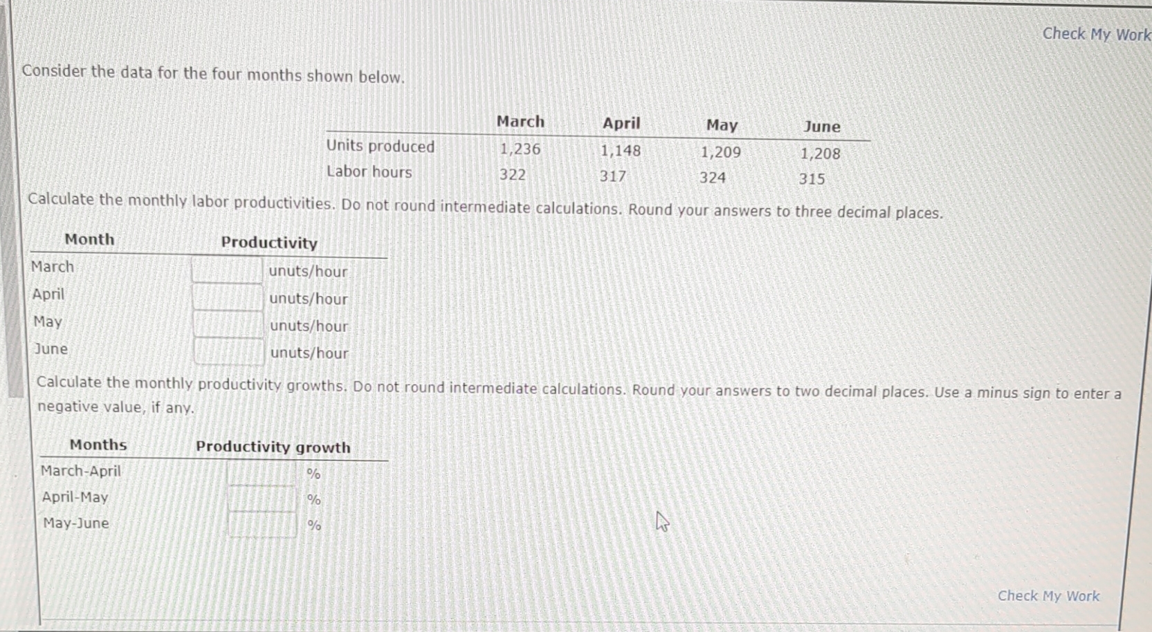  Check My Work Consider the data for the four months shown