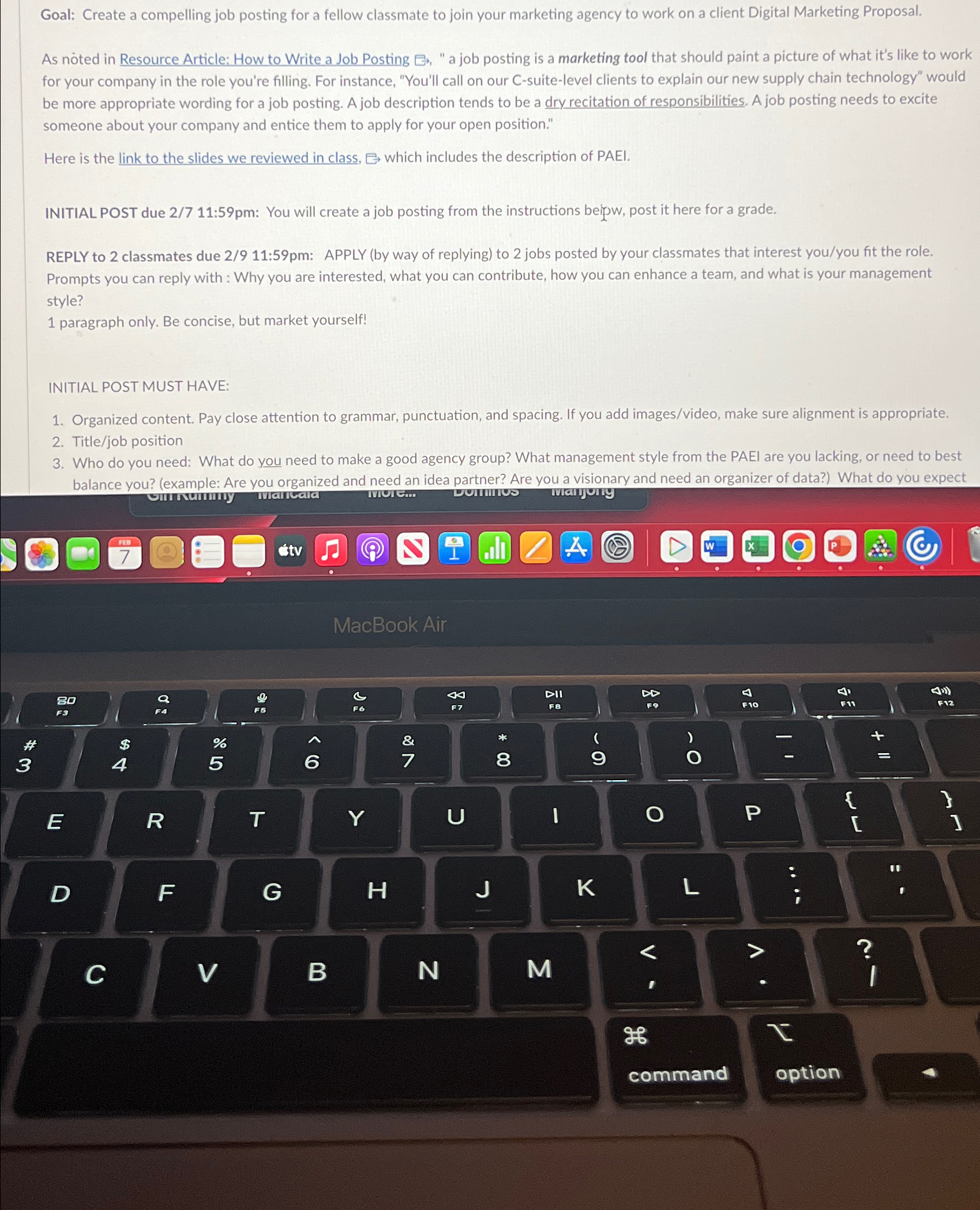  Goal: Create a compelling job posting for a fellow classmate to